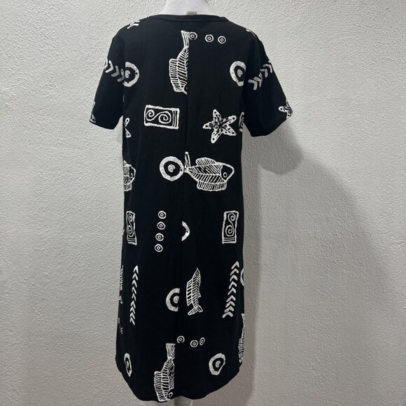 Kisses Hugs Black Knit Shirt Dress Size L Short Slvs. Fish Sea Nautical Pattern - Picture 5 of 10